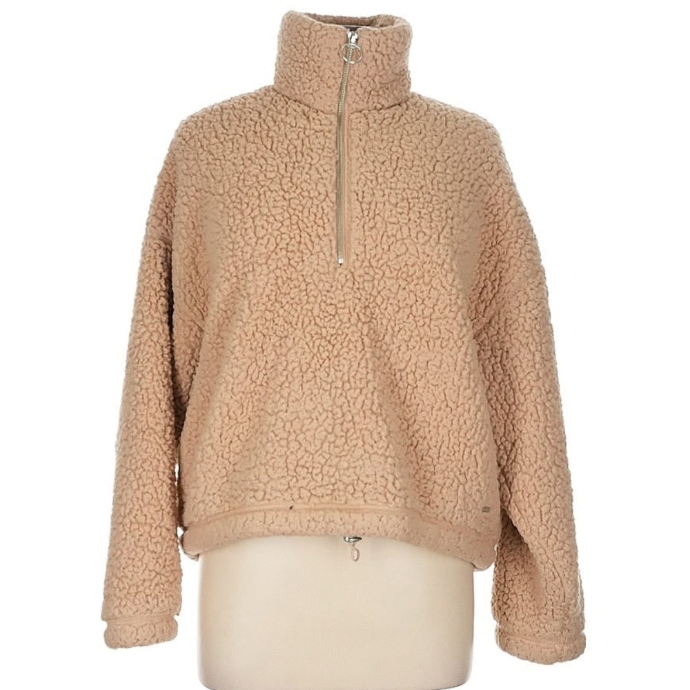 Hollister Fleece Teddy Semi-Cropped Half Zip Pullover Small